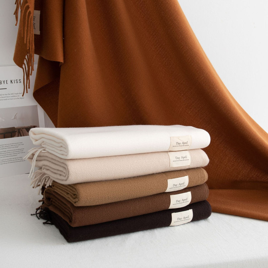 Women's Solid Color Knit Scarf, Plush with Fringes