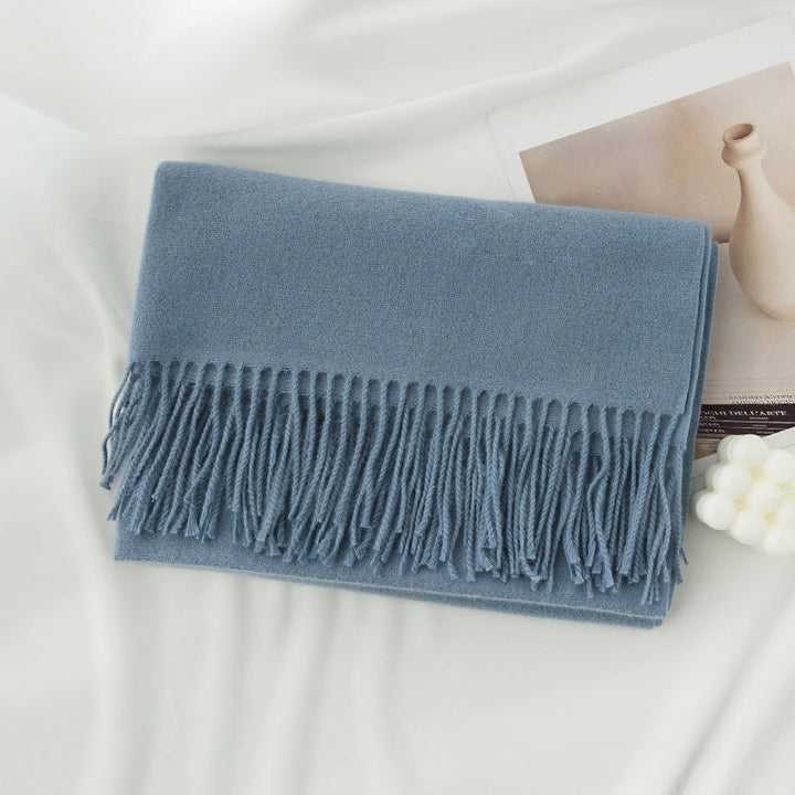 Women's Solid Color Knit Scarf, Plush with Fringes