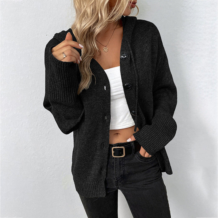 Solid Color Cardigan Sweater with V-Neck