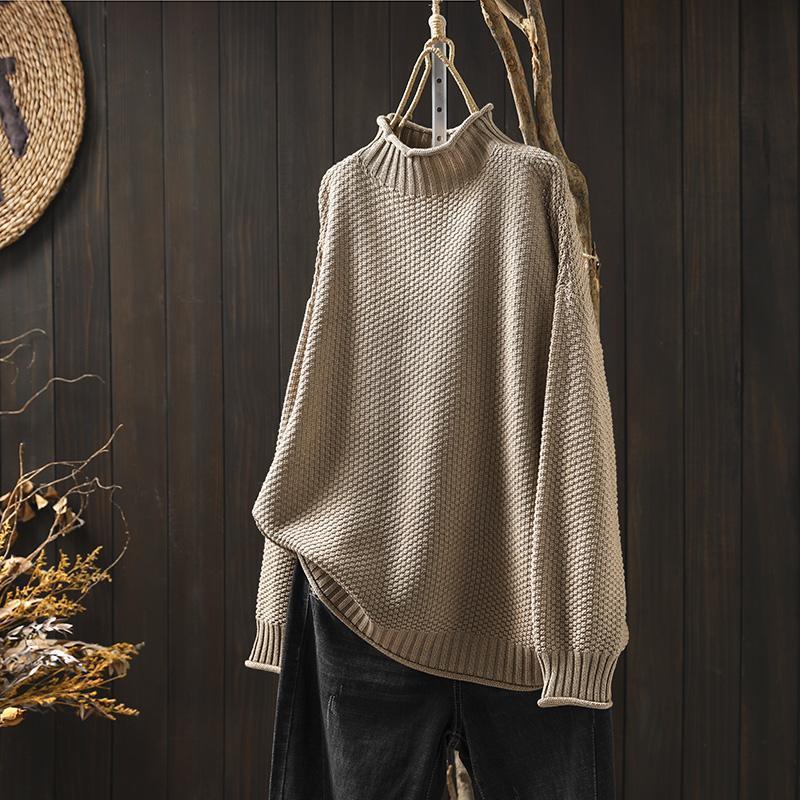 Women's solid color sweater, loose, elegant, mock turtleneck, everyday wear