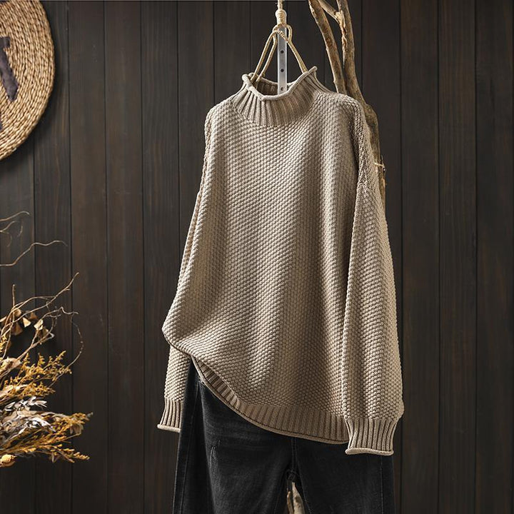 Women's solid color sweater, loose, elegant, mock turtleneck, everyday wear