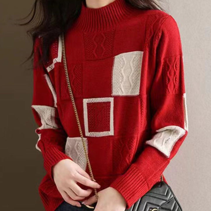 Women's Turtleneck Sweater in Checkered Pattern, Made of Cashmere