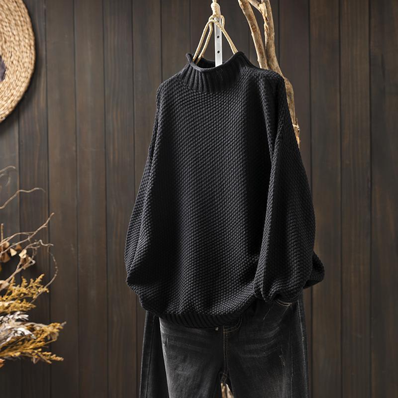 Women's solid color sweater, loose, elegant, mock turtleneck, everyday wear