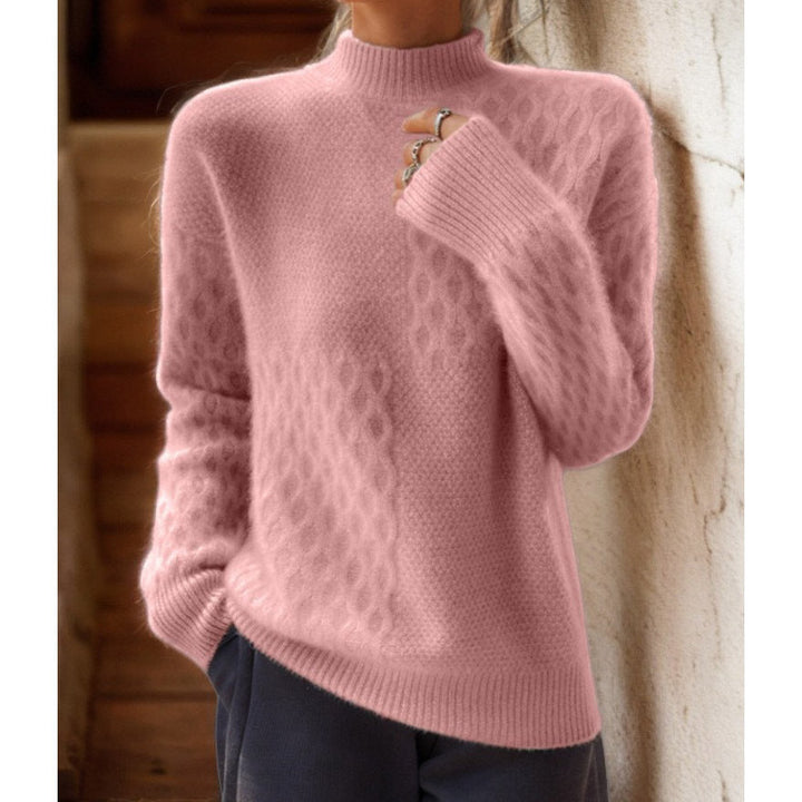 Simple and Comfortable Women's Knit Sweater, Solid Color, Stand-Up Collar 02