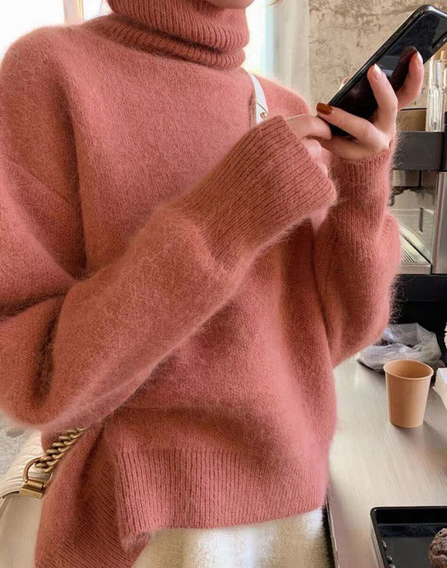 Women's solid color turtleneck sweater, designed for everyday wear