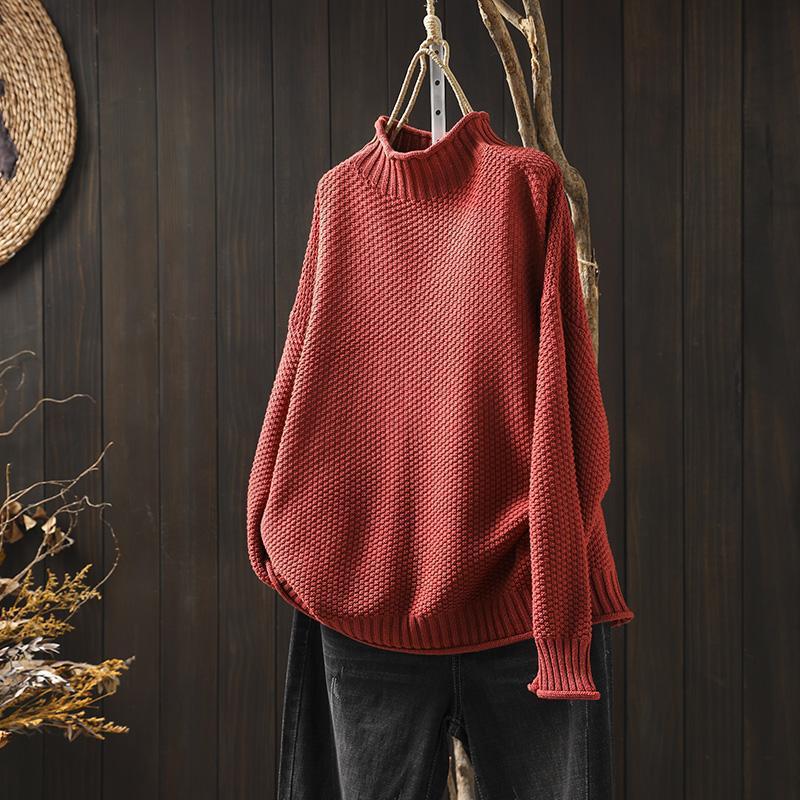 Women's solid color sweater, loose, elegant, mock turtleneck, everyday wear