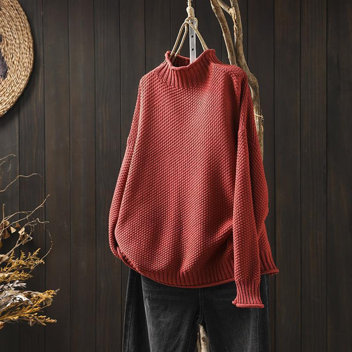Women's solid color sweater, loose, elegant, mock turtleneck, everyday wear