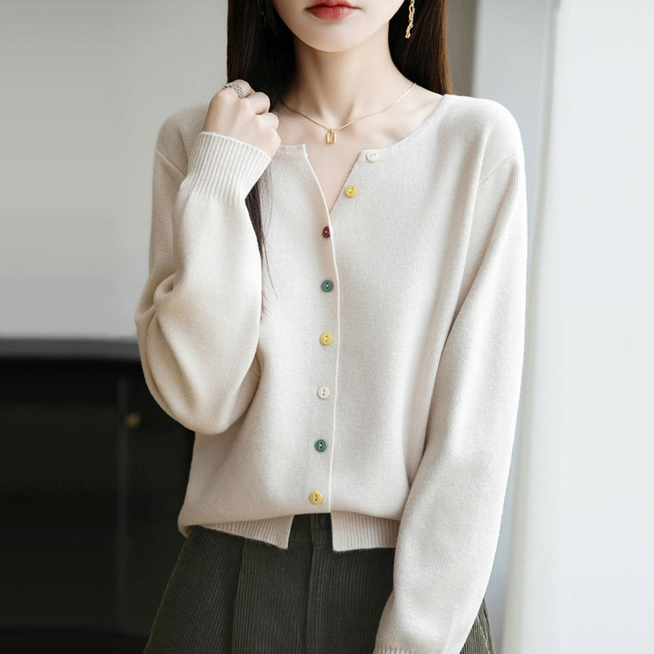 Elegant and lightweight women's cardigan with a V-neck, button-up, available in various colors