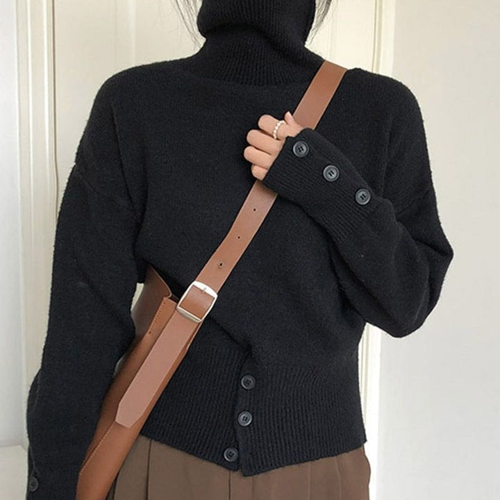 Women's Solid Sweater with Turtleneck for Everyday Wear