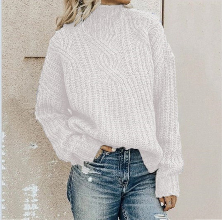 Women's solid color turtleneck sweater with a woven pattern, suitable for everyday wear