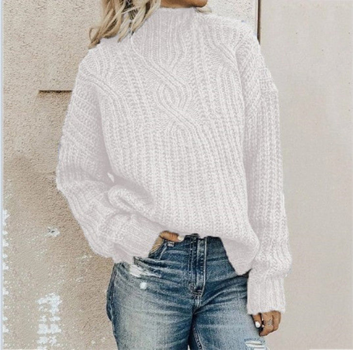 Women's solid color turtleneck sweater with a woven pattern, suitable for everyday wear