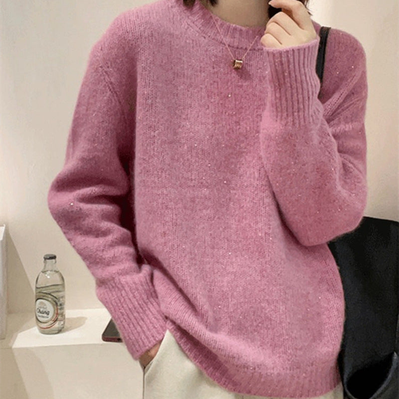 Women's Comfortable Sweater with Round Neck in Solid Color