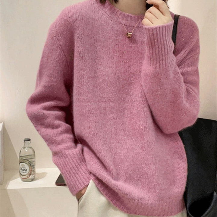 Women's Comfortable Sweater with Round Neck in Solid Color