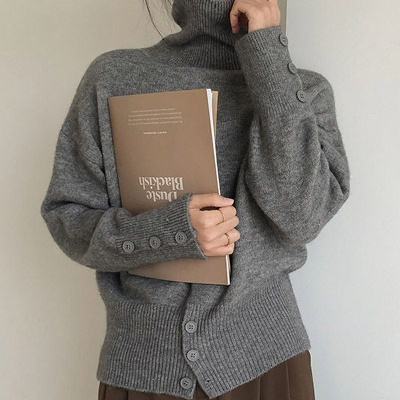 Women's Solid Sweater with Turtleneck for Everyday Wear