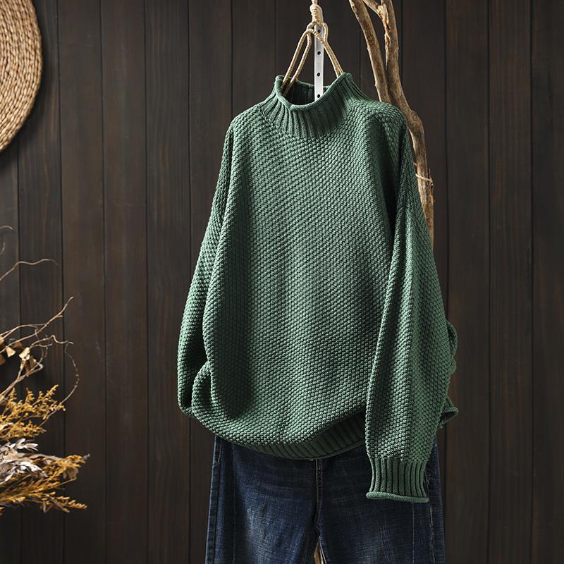 Women's solid color sweater, loose, elegant, mock turtleneck, everyday wear