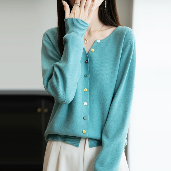 Elegant and lightweight women's cardigan with a V-neck, button-up, available in various colors