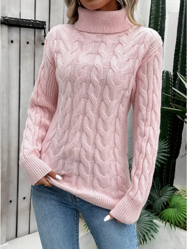 Women's Solid Color Turtleneck Sweater for Everyday Wear