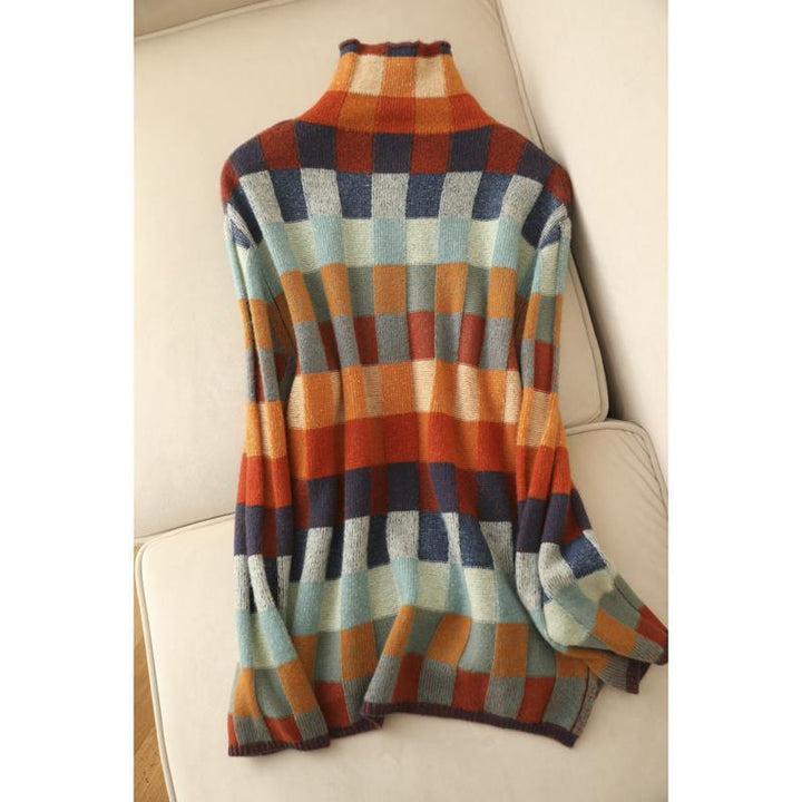 Women's Turtleneck Sweater in Colorful Plaid