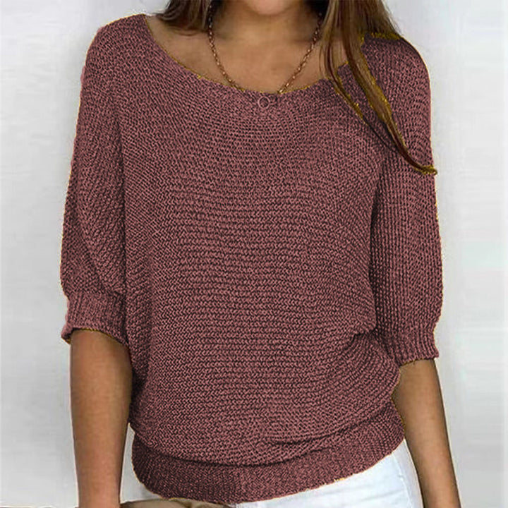 Women's solid color loose sweater with three-quarter sleeves 06