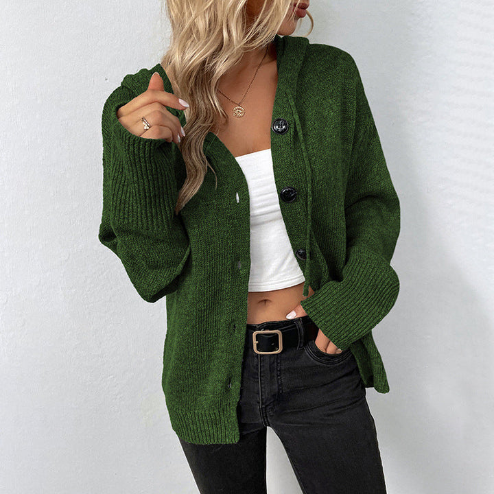 Solid Color Cardigan Sweater with V-Neck