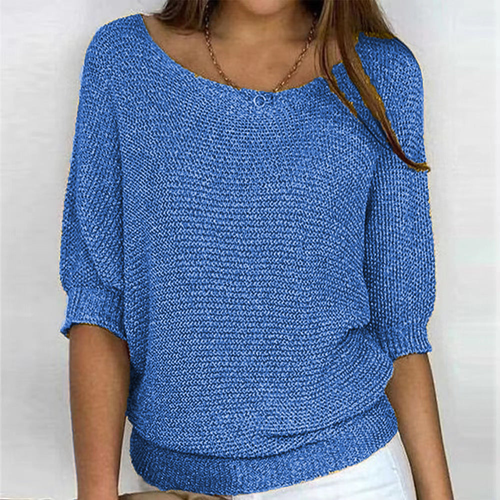 Women's solid color sweater, loose, with three-quarter sleeves 05