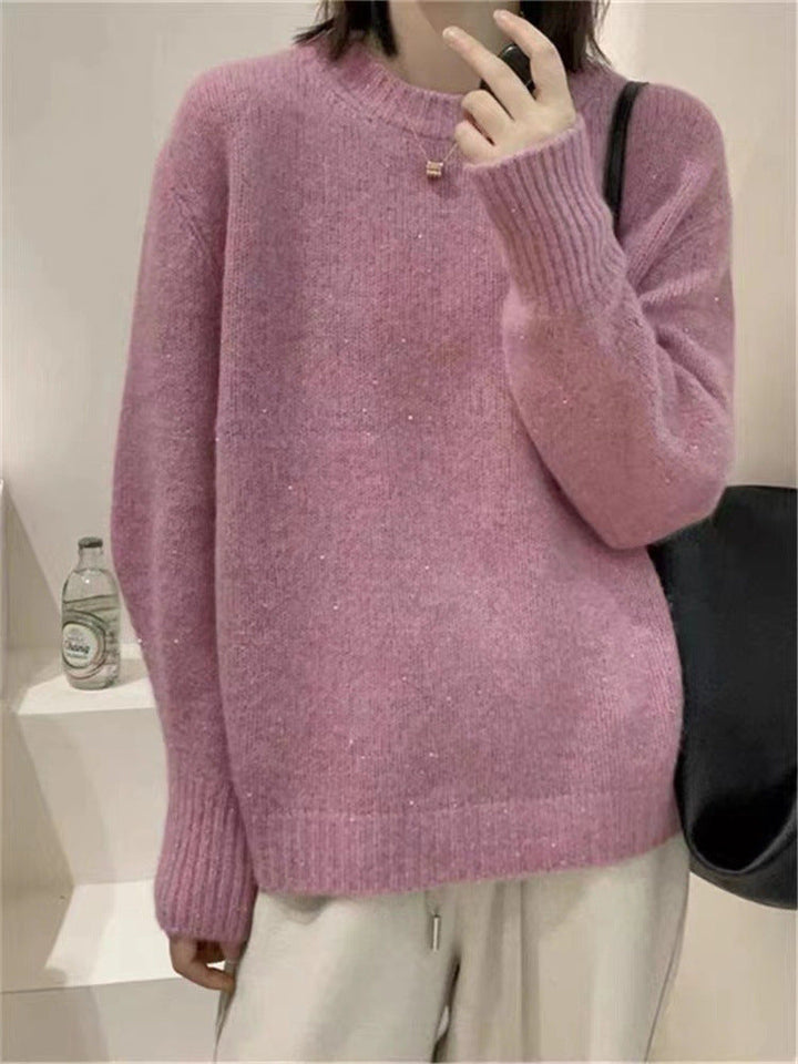 Women's Comfortable Sweater with Round Neck in Solid Color