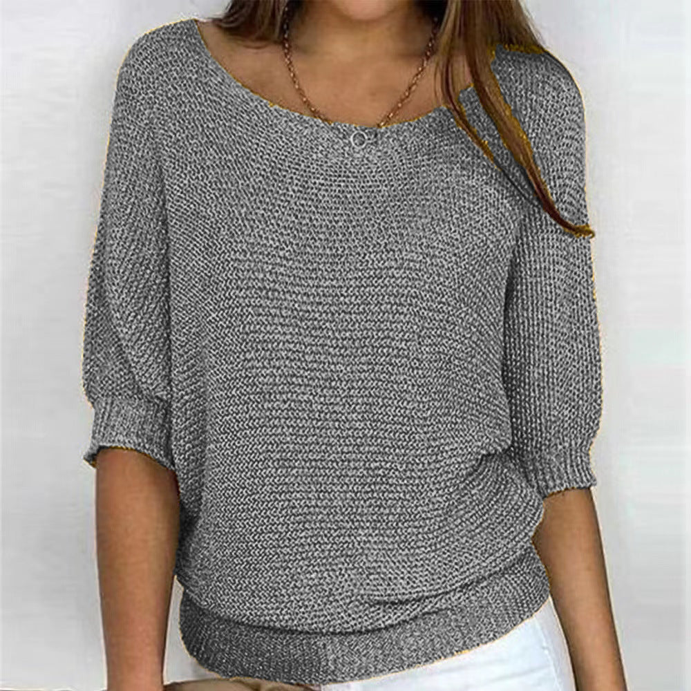 Women's solid color sweater, loose, with three-quarter sleeves 05
