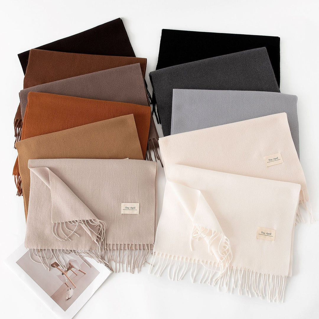 Women's Solid Color Knit Scarf, Plush with Fringes