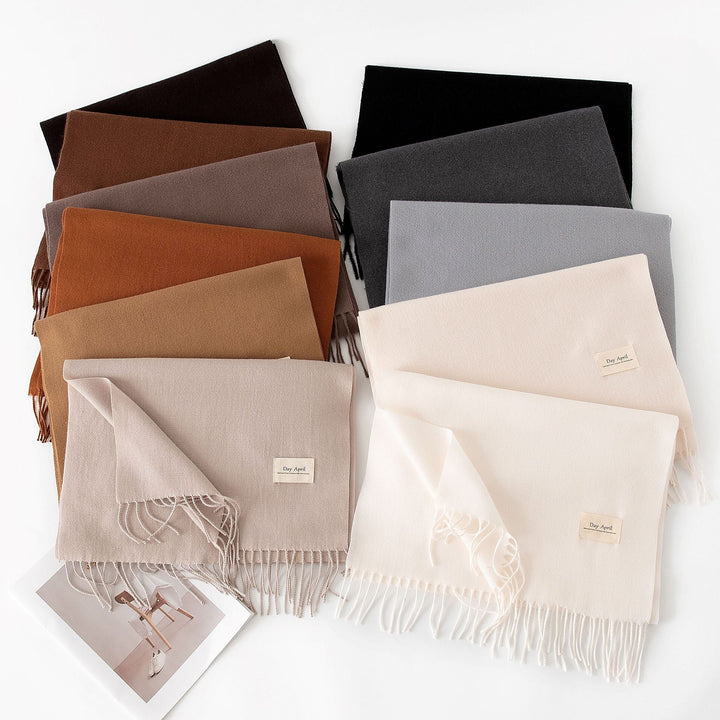 Women's Solid Color Knit Scarf, Plush with Fringes