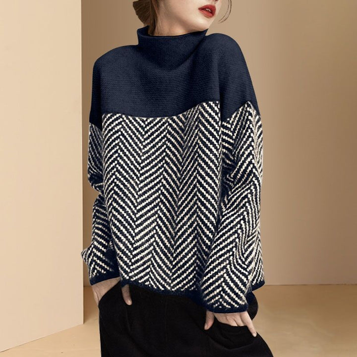 Winter Knit Sweater with Mosaic and Turtleneck