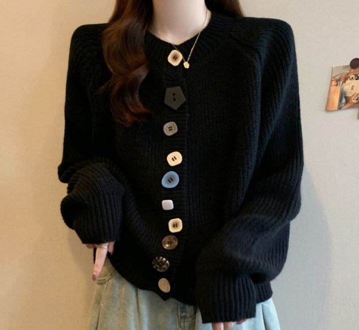 Elegant and comfortable cardigan made from soft-touch material with multicolored buttons
