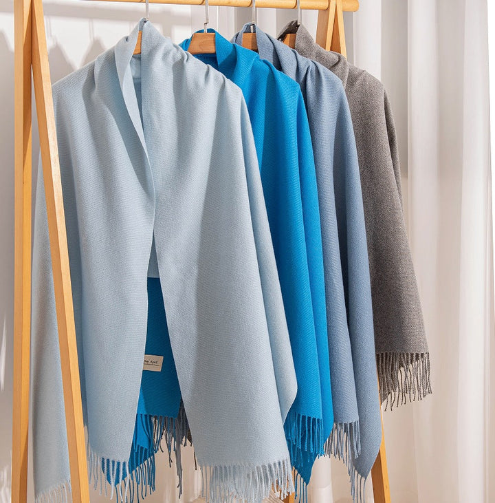 Women's Solid Color Knit Scarf, Plush with Fringes