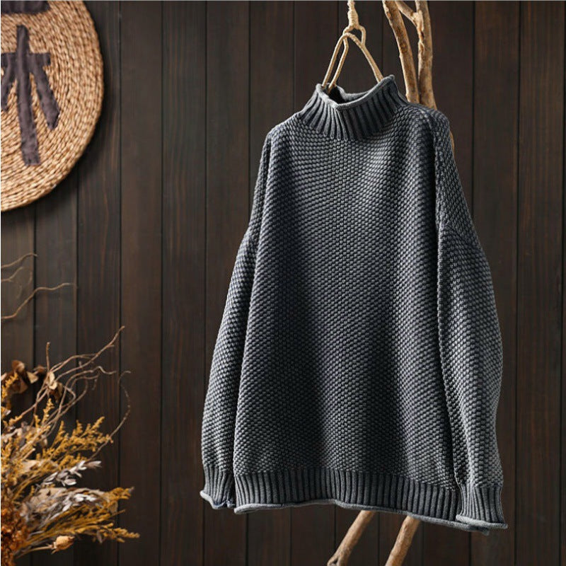 Women's solid color sweater, loose, elegant, mock turtleneck, everyday wear