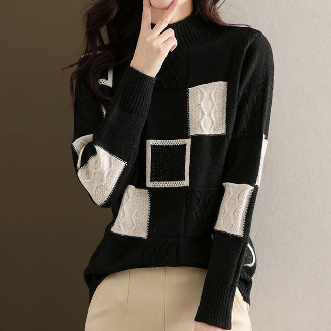 Women's Turtleneck Sweater in Checkered Pattern, Made of Cashmere