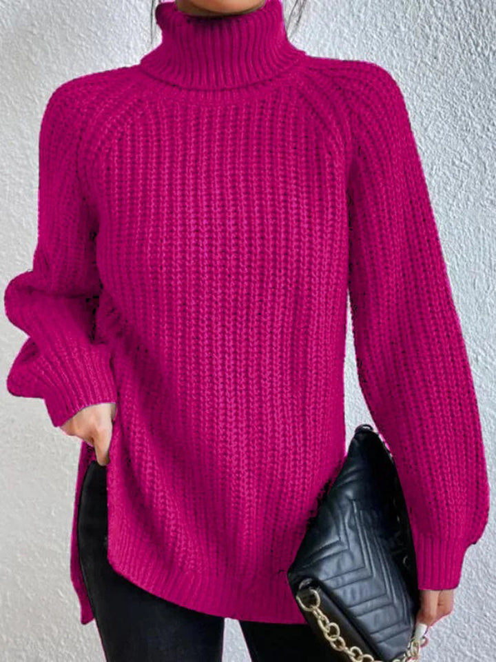 Simple and comfortable women's knitted sweater, solid color, with a stand-up collar