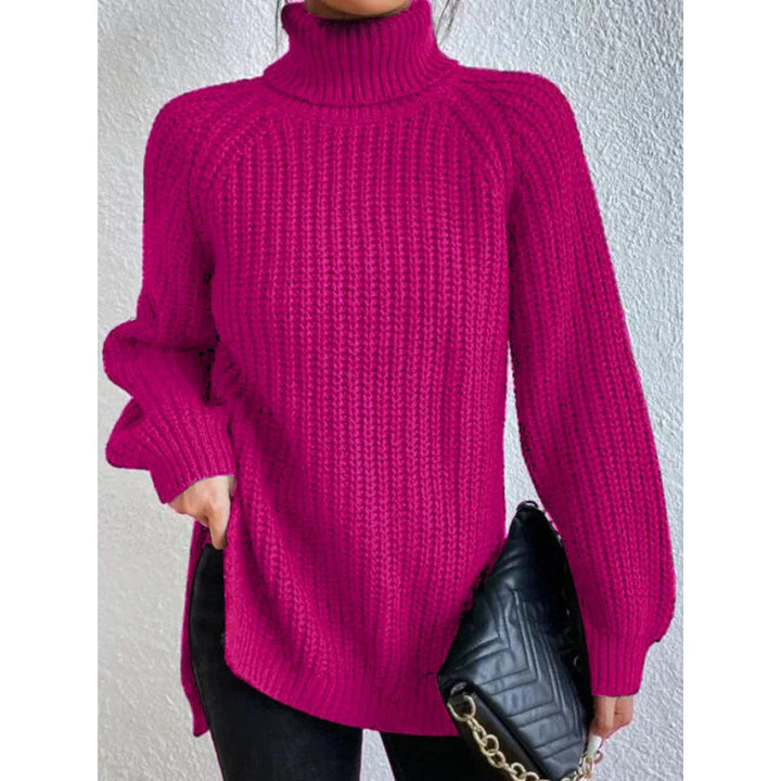 Simple and comfortable women's knitted sweater, solid color, with a stand-up collar