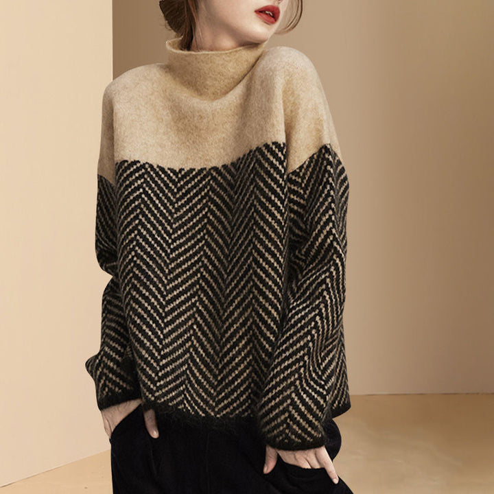 Winter Knit Sweater with Mosaic and Turtleneck