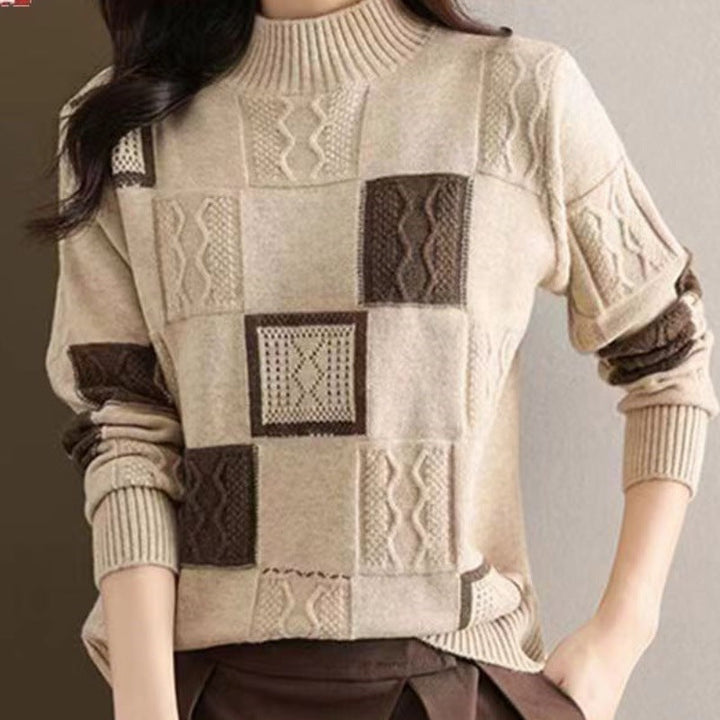 Women's Turtleneck Sweater in Checkered Pattern, Made of Cashmere