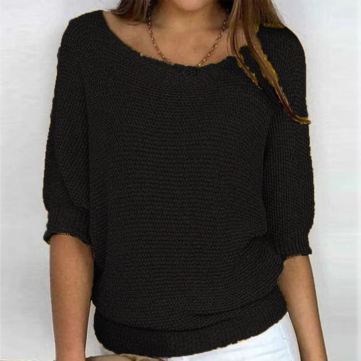 Women's solid color sweater, loose, with three-quarter sleeves