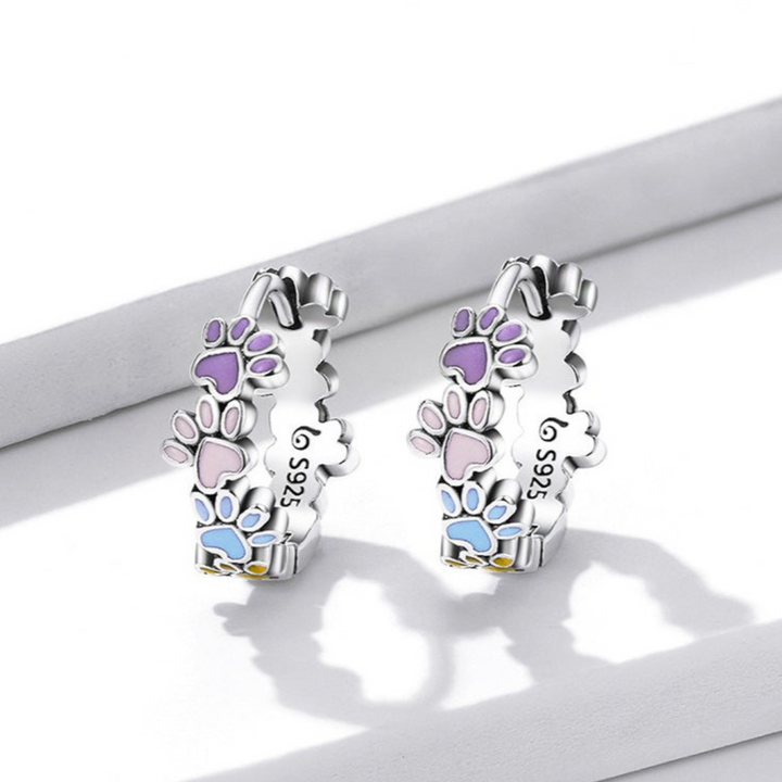 Colorful Paws Hoop Earrings in Sterling Silver 925