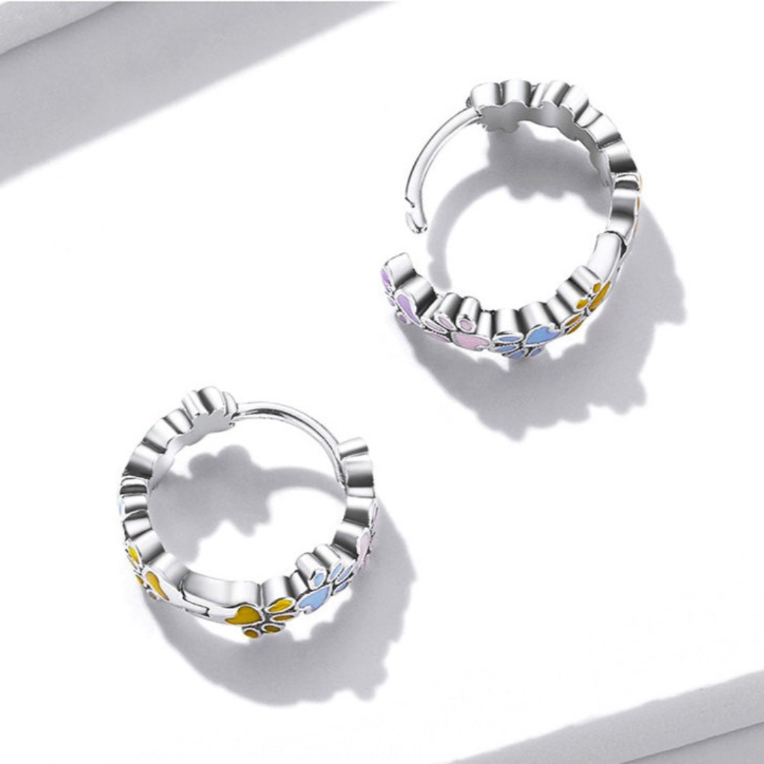 Colorful Paws Hoop Earrings in Sterling Silver 925