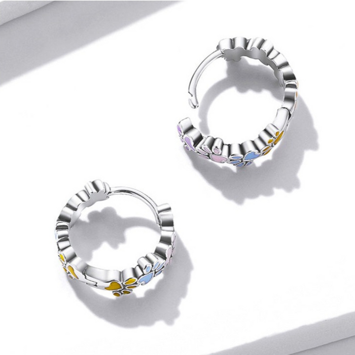 Colorful Paws Hoop Earrings in Sterling Silver 925