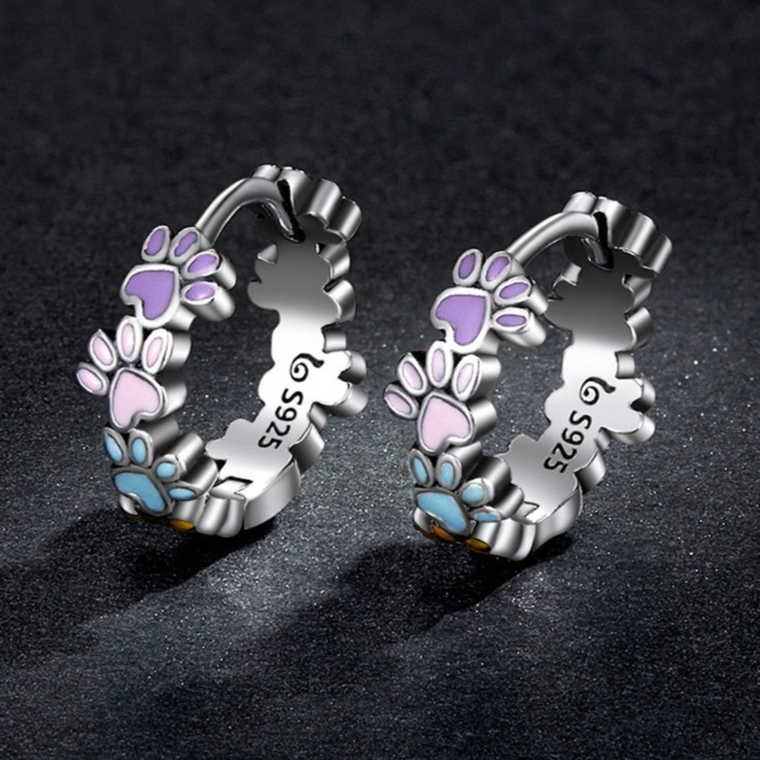 Colorful Paws Hoop Earrings in Sterling Silver 925