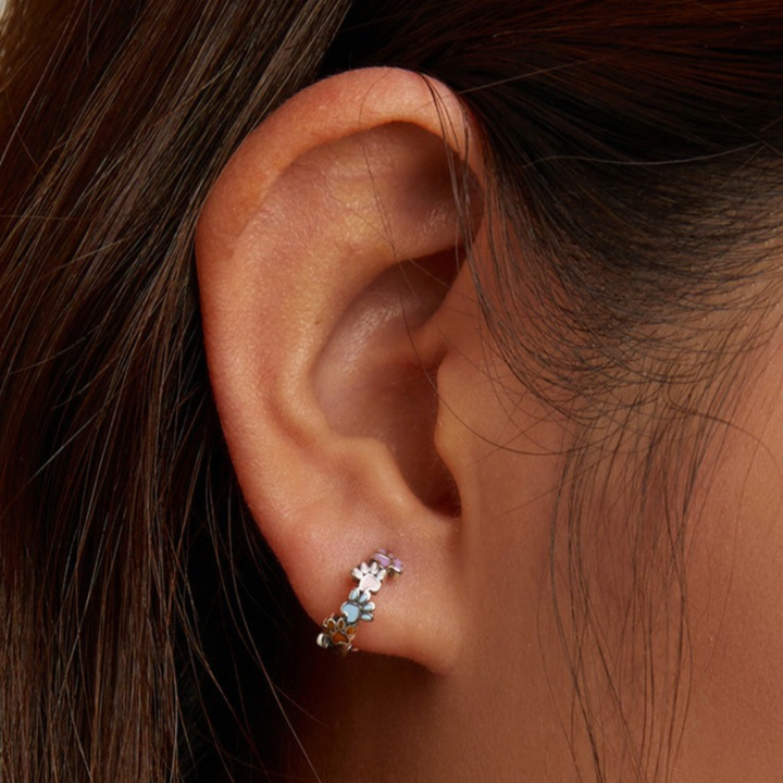 Colorful Paws Hoop Earrings in Sterling Silver 925