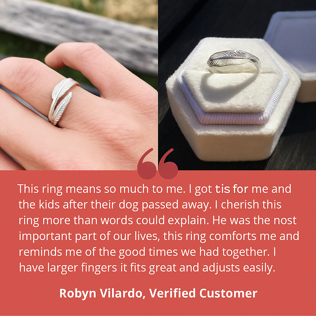 Adjustable Ring with Angel Feather