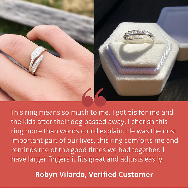 Adjustable Ring with Angel Feather