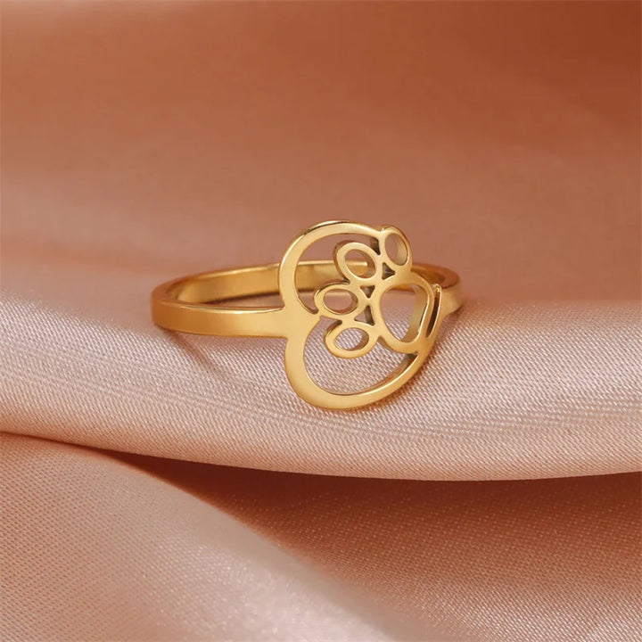 Ring with Heart and Paw in Stainless Steel for Animal Lovers