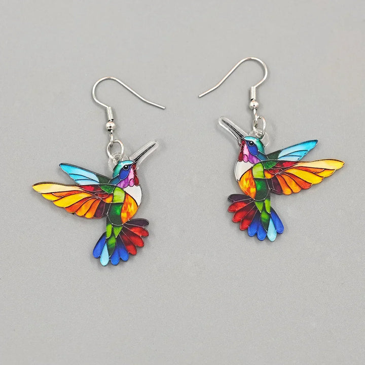 Colorful Hummingbird Dangle Earrings – 2D Design Acrylic Earrings