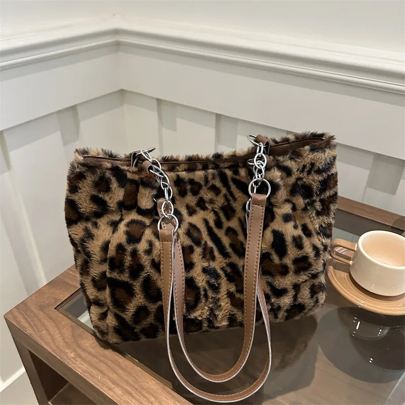 Olive | Animal Print Faux Fur Tote Bag