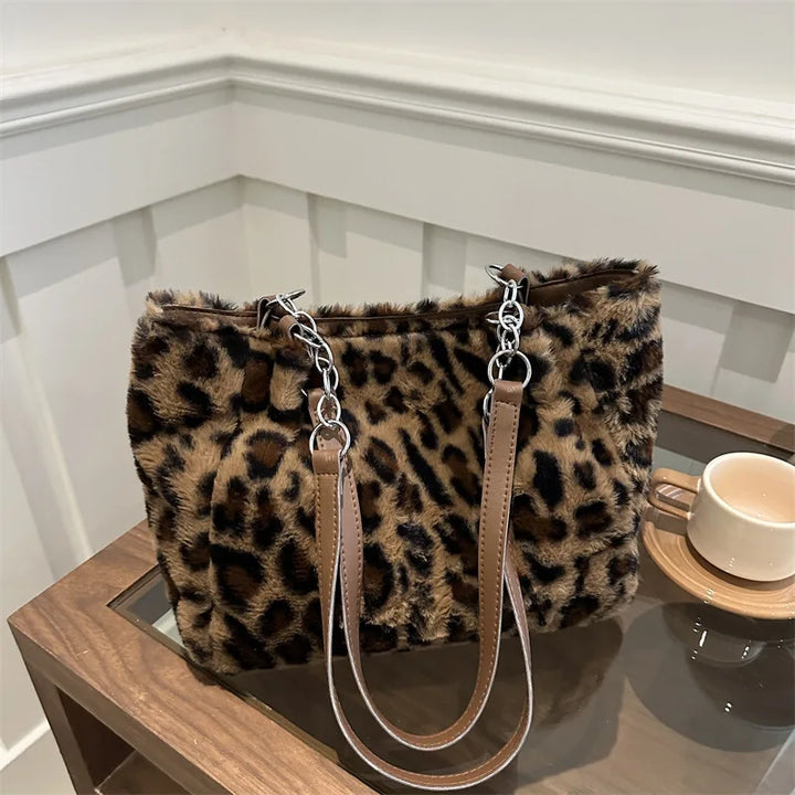 Olive | Animal Print Faux Fur Tote Bag